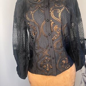Gracia Black Puff Sleeve Embellished Blouse